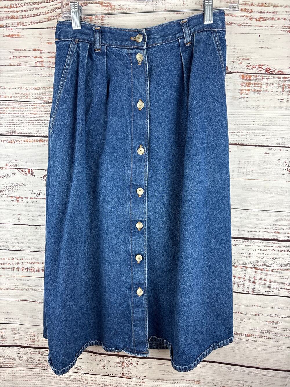 Womens VTG American Profile Button Up Denim Jean Skirt Maxi Cottagecore USA 12